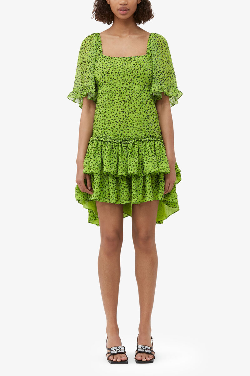 Chiffon Mini Dress, Recycled Polyester, in colour Tender Shoots - 1 - GANNI