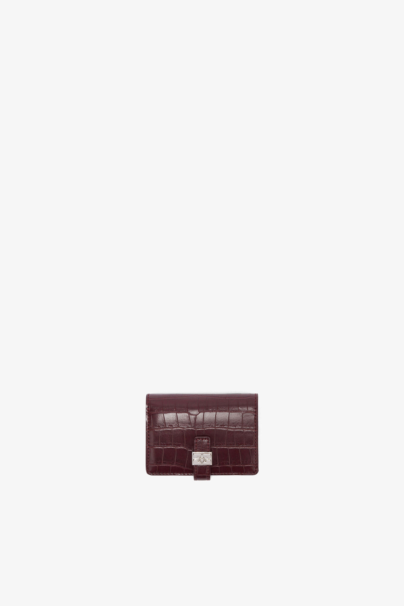 Sue Slim Wallet With Flap in Burgundy Croco, Recycled Leather, in colour Burgundy - 1 - GANNI