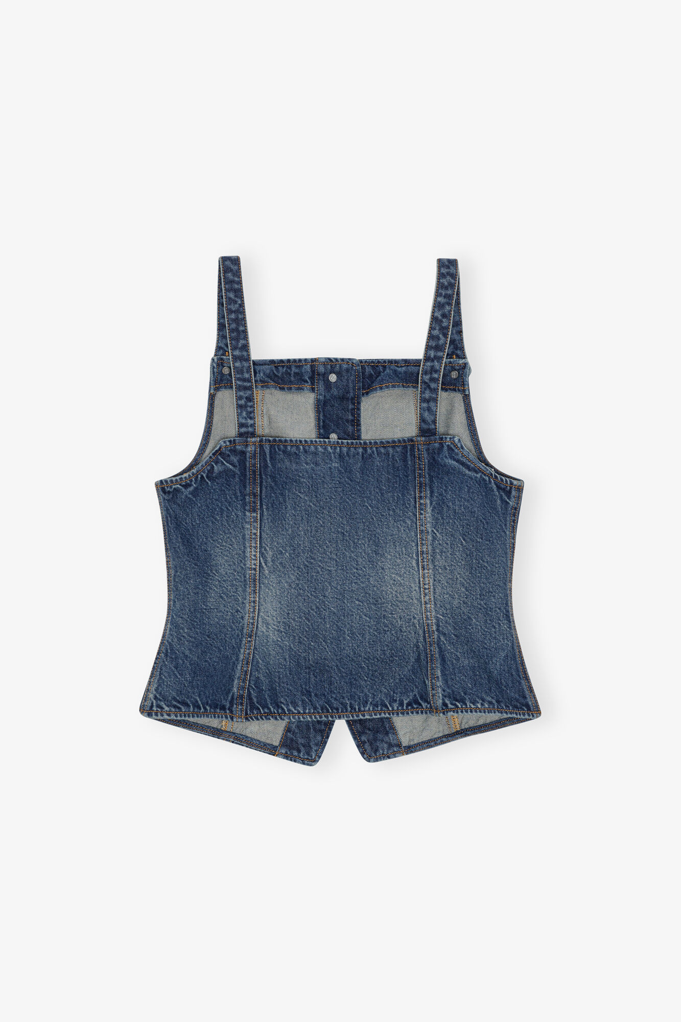 Dark Blue Heavy Washed Denim Top, Cotton, in colour Mid Blue Vintage - 2 - GANNI
