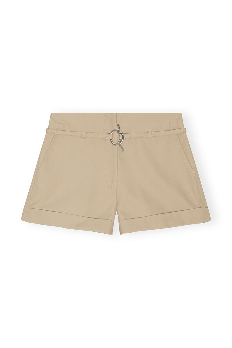Heavy Twill Belt Shorts, Recycled Polyester, in colour Pale Khaki - 1 - GANNI
