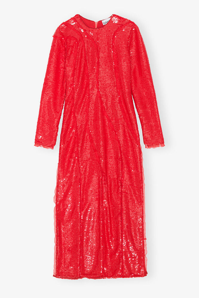 Red Sequins Maxi Dress, Fiery Red