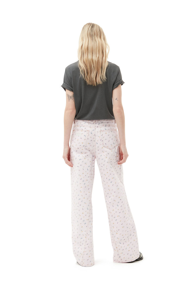 Flower Print Joezy Jeans, Cotton, in colour Pink Tulle - 2 - GANNI