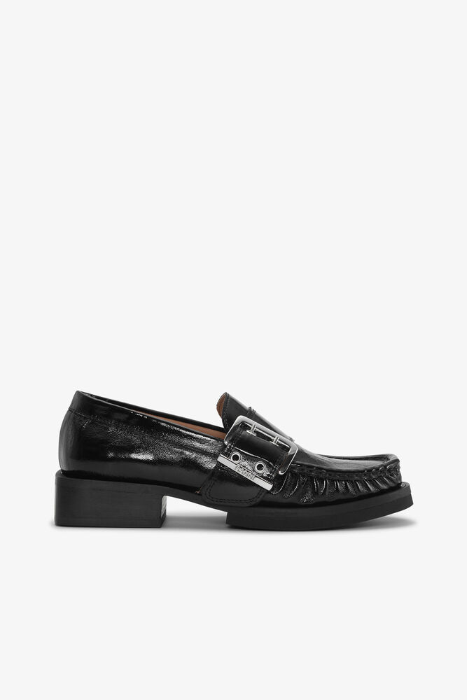 Black Feminine Buckle Loafers, Black