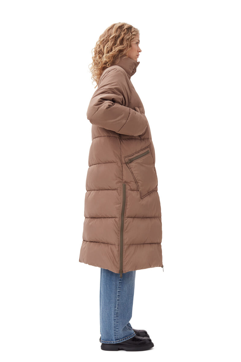 Oversized Tech Puffer Frakke, Recycled Polyester, in colour Fossil - 3 - GANNI