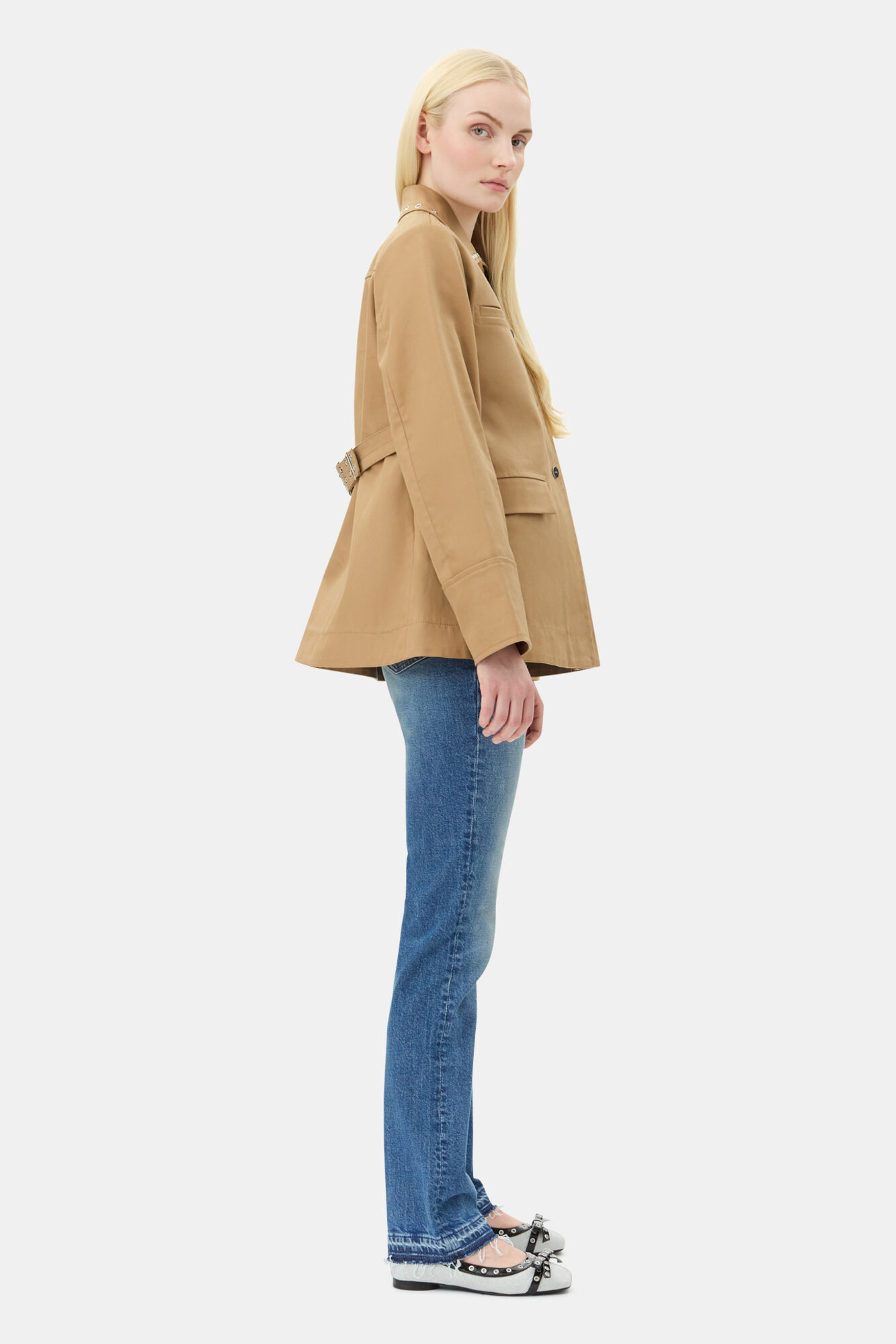 Camel Bonded Cotton Jacket, Cotton, in colour Tiger's Eye - 3 - GANNI