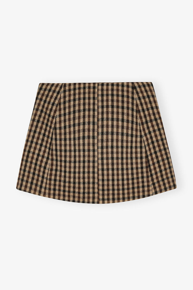 Check Wool Mini Skirt, Recycled Polyester, in colour Chicory Coffee - 2 - GANNI