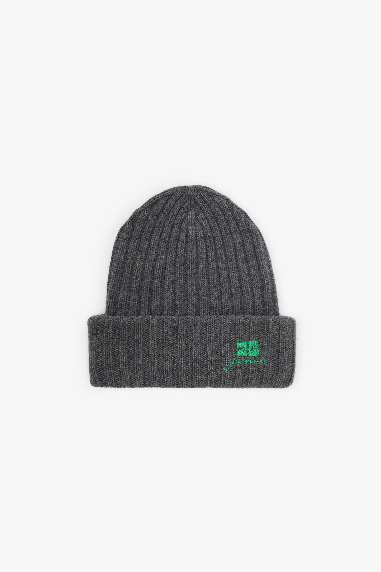 Charcoal Grey Grey Wool Knit Beanie | GANNI AU