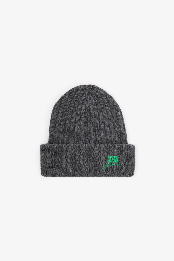 Grey Wool Knit Beanie, Charcoal Grey