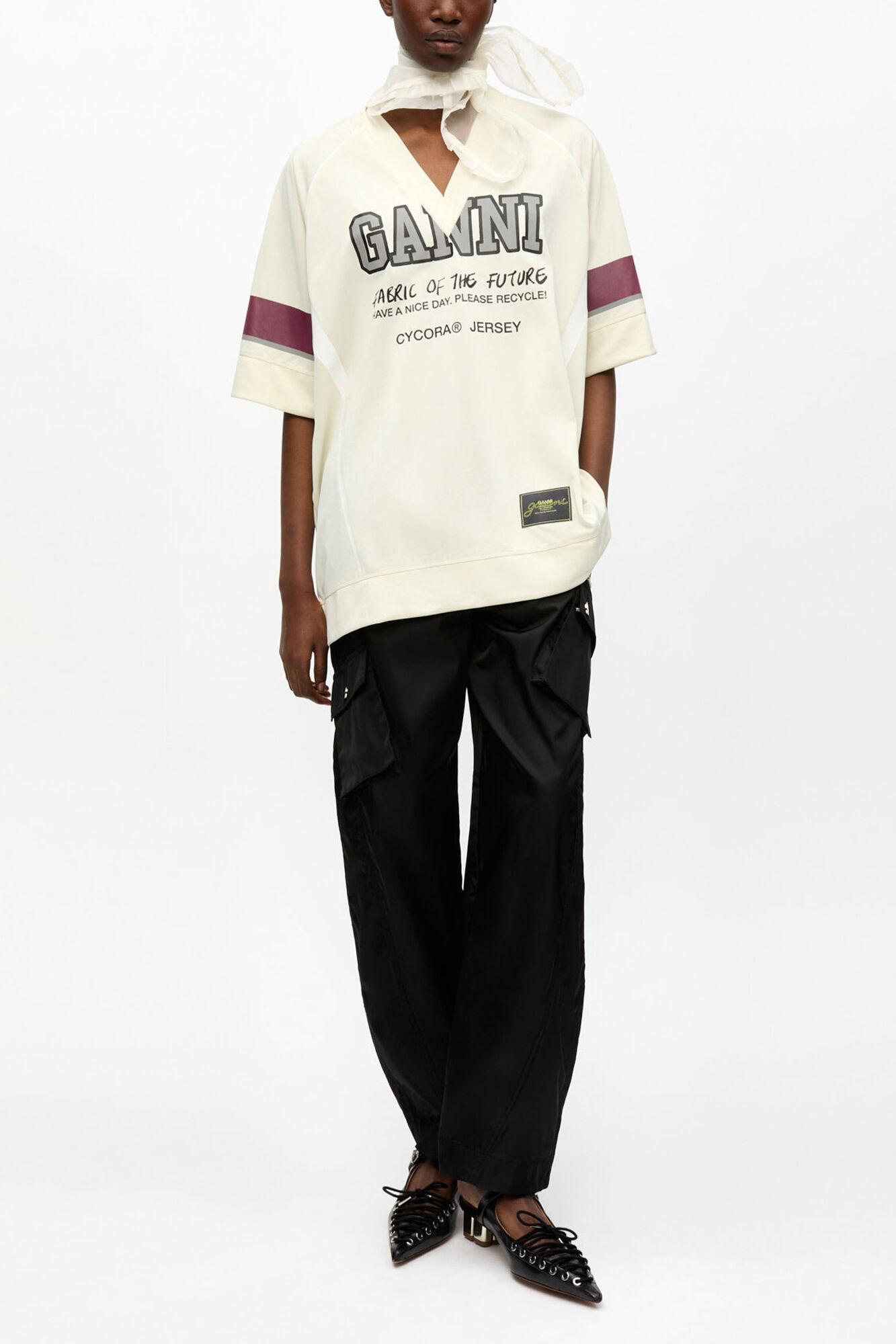 Ivory GANNI League Oversized T-shirt, Recycled Polyester, in colour Antique White - 2 - GANNI