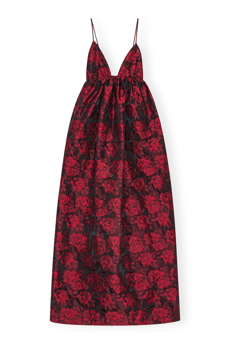 Botanical Jacquard Long Strap-kjole, Polyamide, in colour High Risk Red - 1 - GANNI
