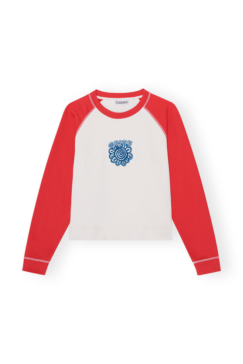 Sweat-shirt à manches raglan contrastées Isoli, Cotton, in colour Egret - 1 - GANNI