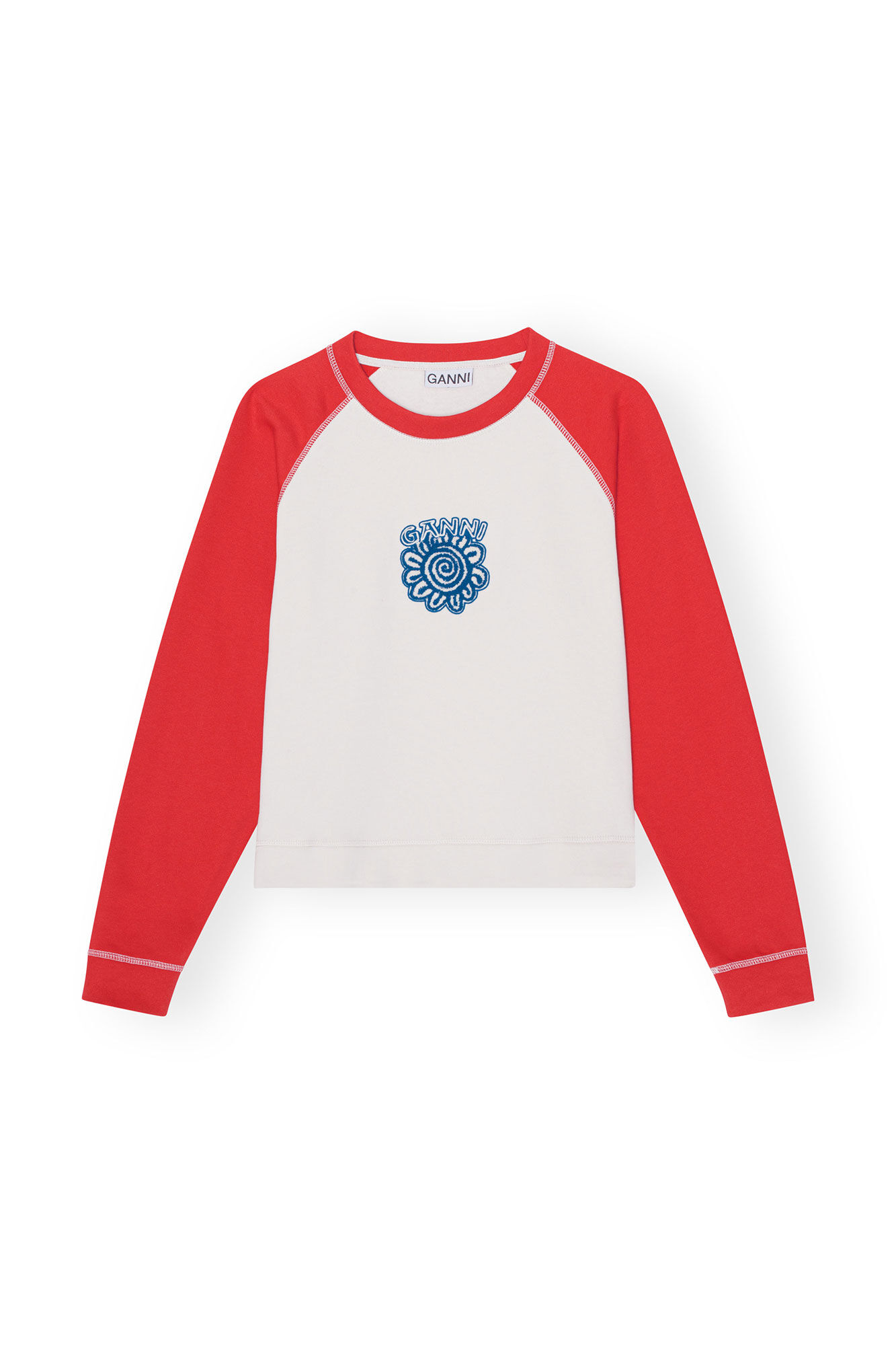 Isoli Raglan Contrast sleeve Sweatshirt, Cotton, in colour Egret - 1 - GANNI