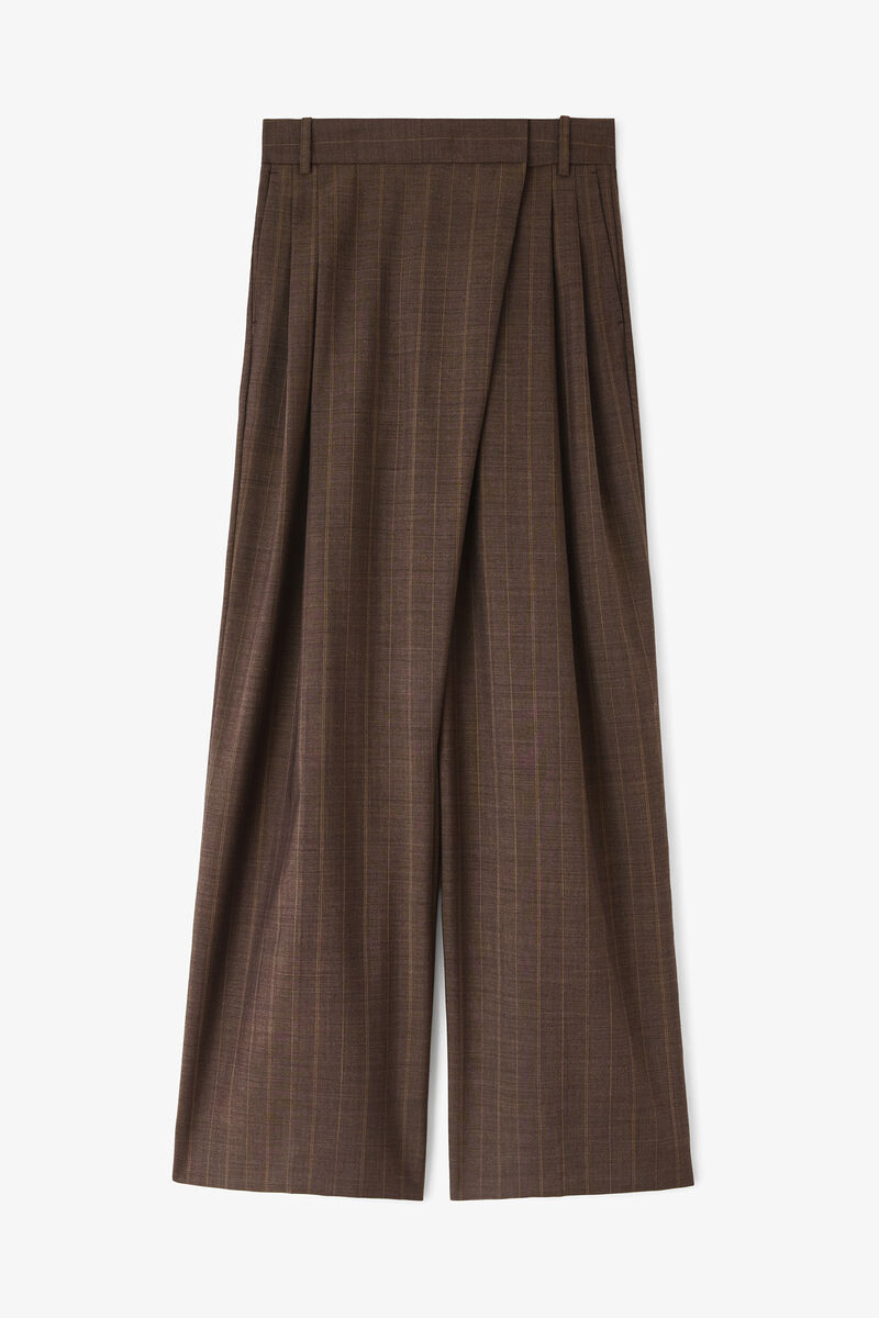 Trousers in Brown Pinstripe Wool, Wool, in colour Rain Drum - 1 - GANNI