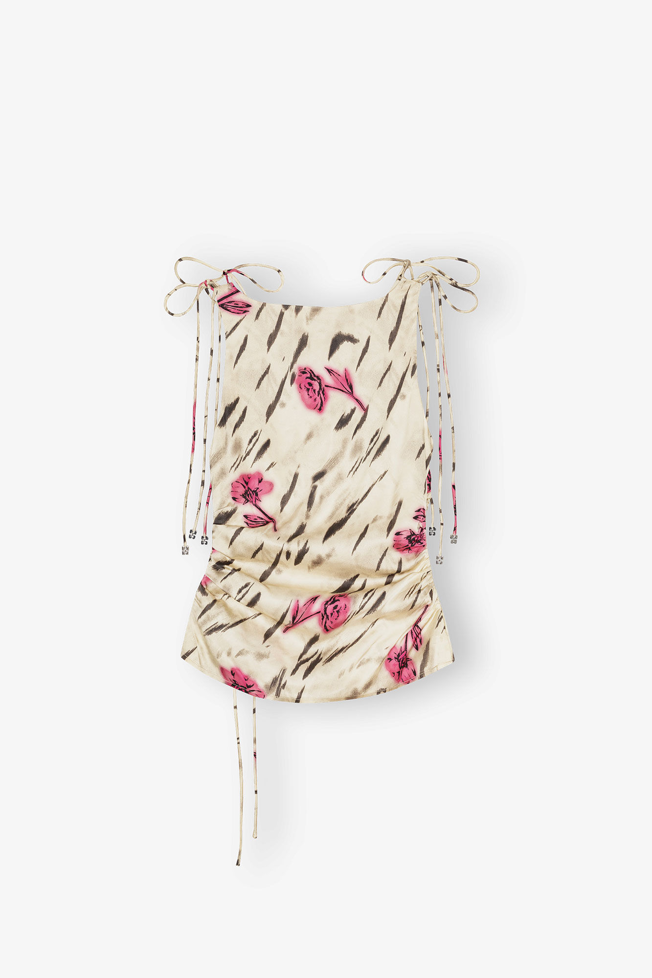 Floral Satin Top, Elastane, in colour Egret - 2 - GANNI