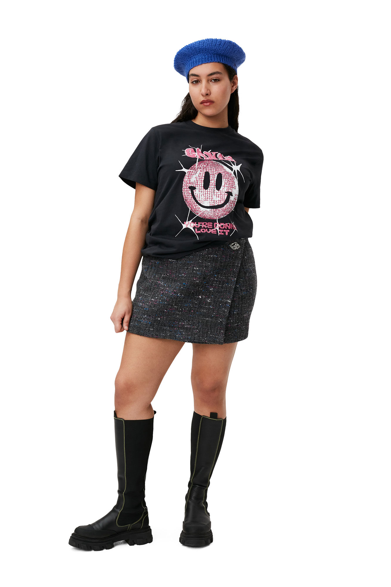 Smiley Relaxed T-shirt, Cotton, in colour Phantom - 1 - GANNI