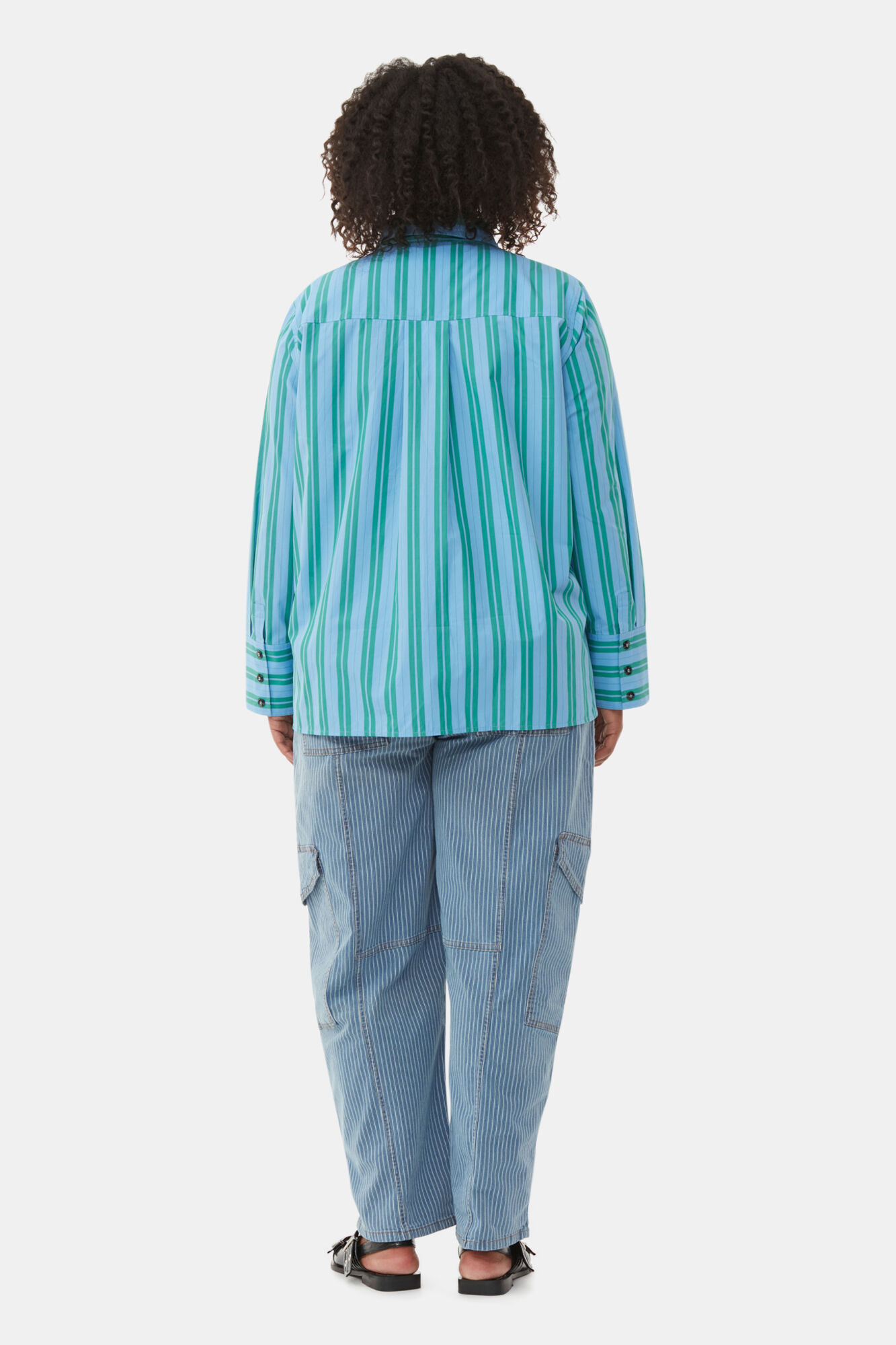 Re-cut Striped Cotton Shirt, Cotton, in colour Silver Lake Blue - 8 - GANNI