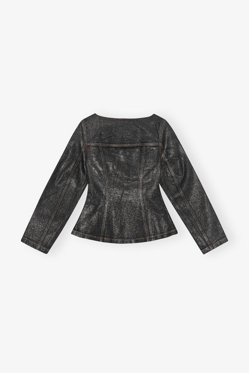 Jeansblazer mit schimmernder Folie, Cotton, in colour Washed Black/Black - 2 - GANNI
