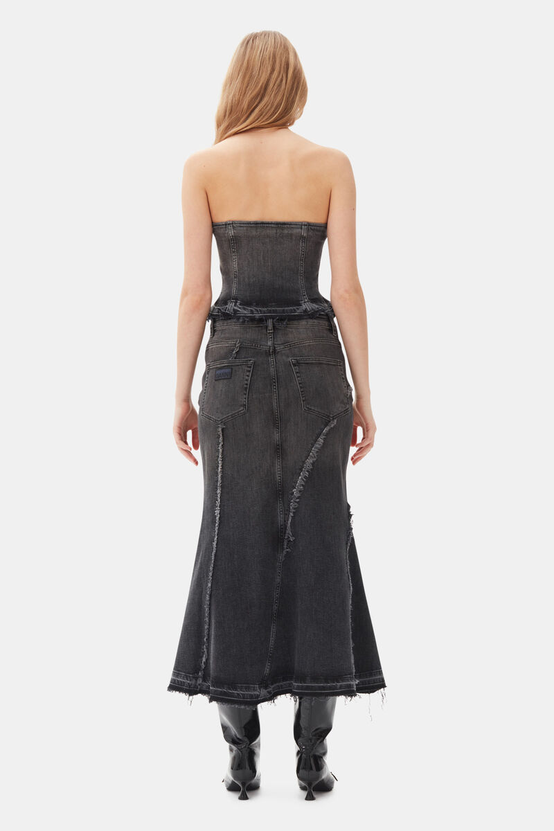 Washed Black Denim Skirt, Cotton, in colour Washed Black/Black - 3 - GANNI