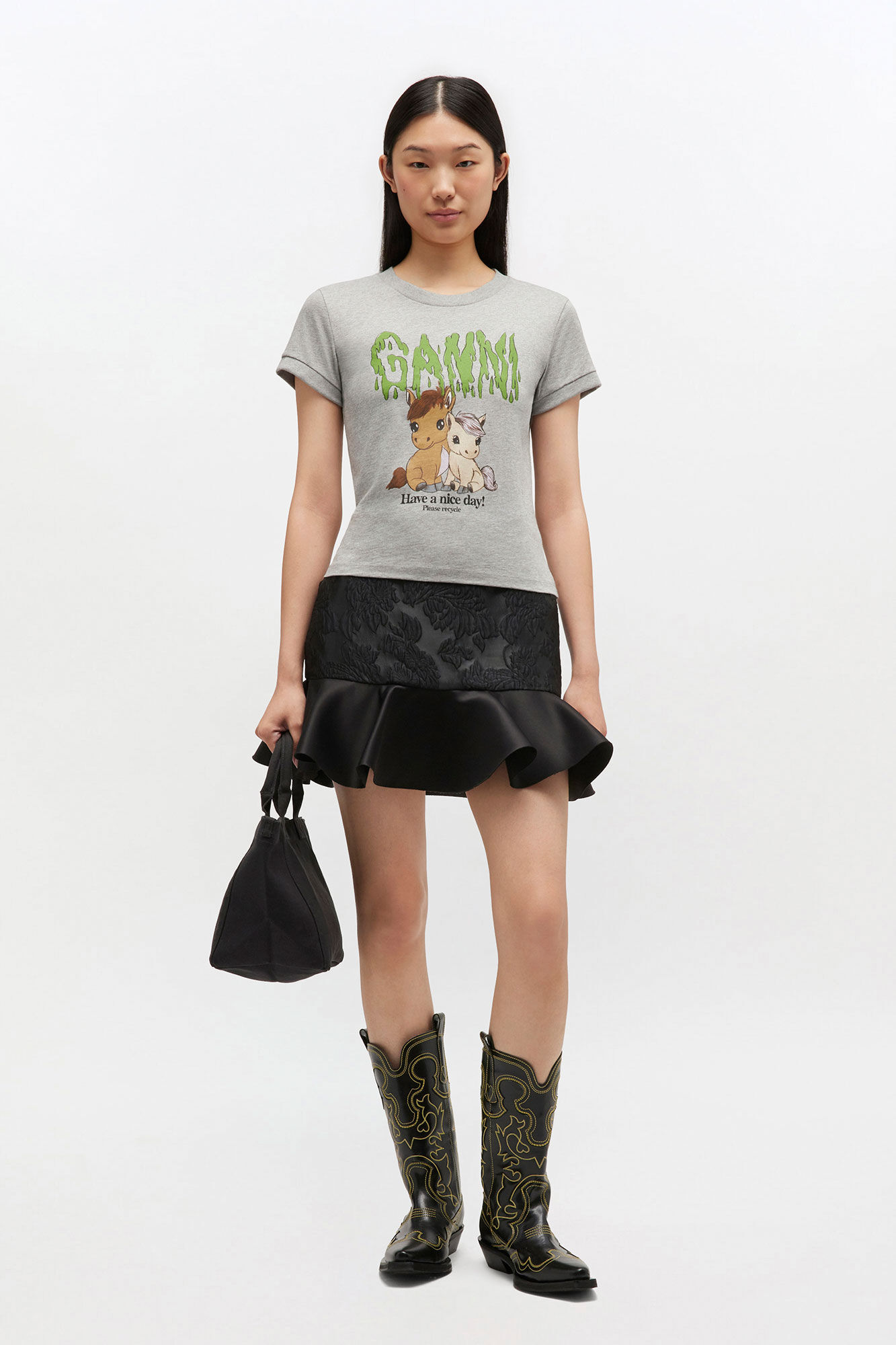 Grey Printed Baby Fit T-shirt, Organic Cotton, in colour Paloma - 2 - GANNI