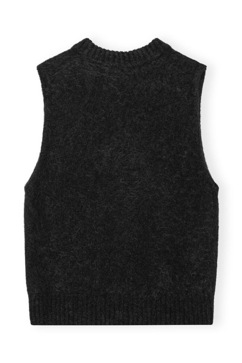Black Brushed Alpaca O-Neck Vest, Alpaca, in colour Black - 2 - GANNI