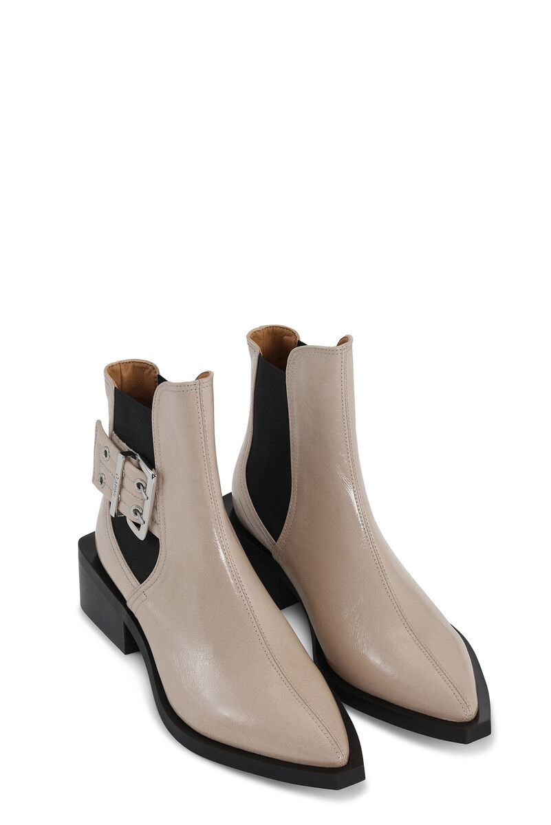 Beige Feminine Buckle Chelsea Boots, Polyester, in colour Taos Taupe - 2 - GANNI