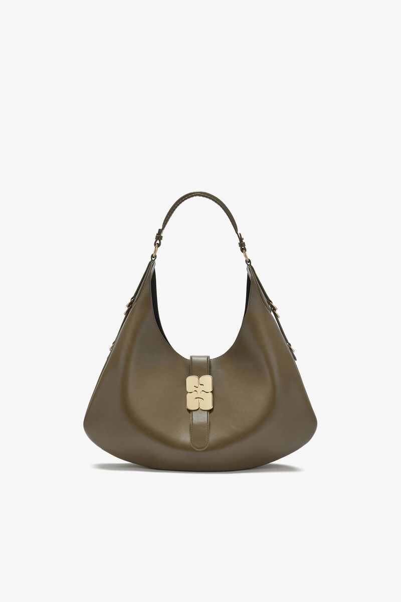 グリーン Large Kat バッグ, Recycled Leather, in colour Military Olive - 1 - GANNI