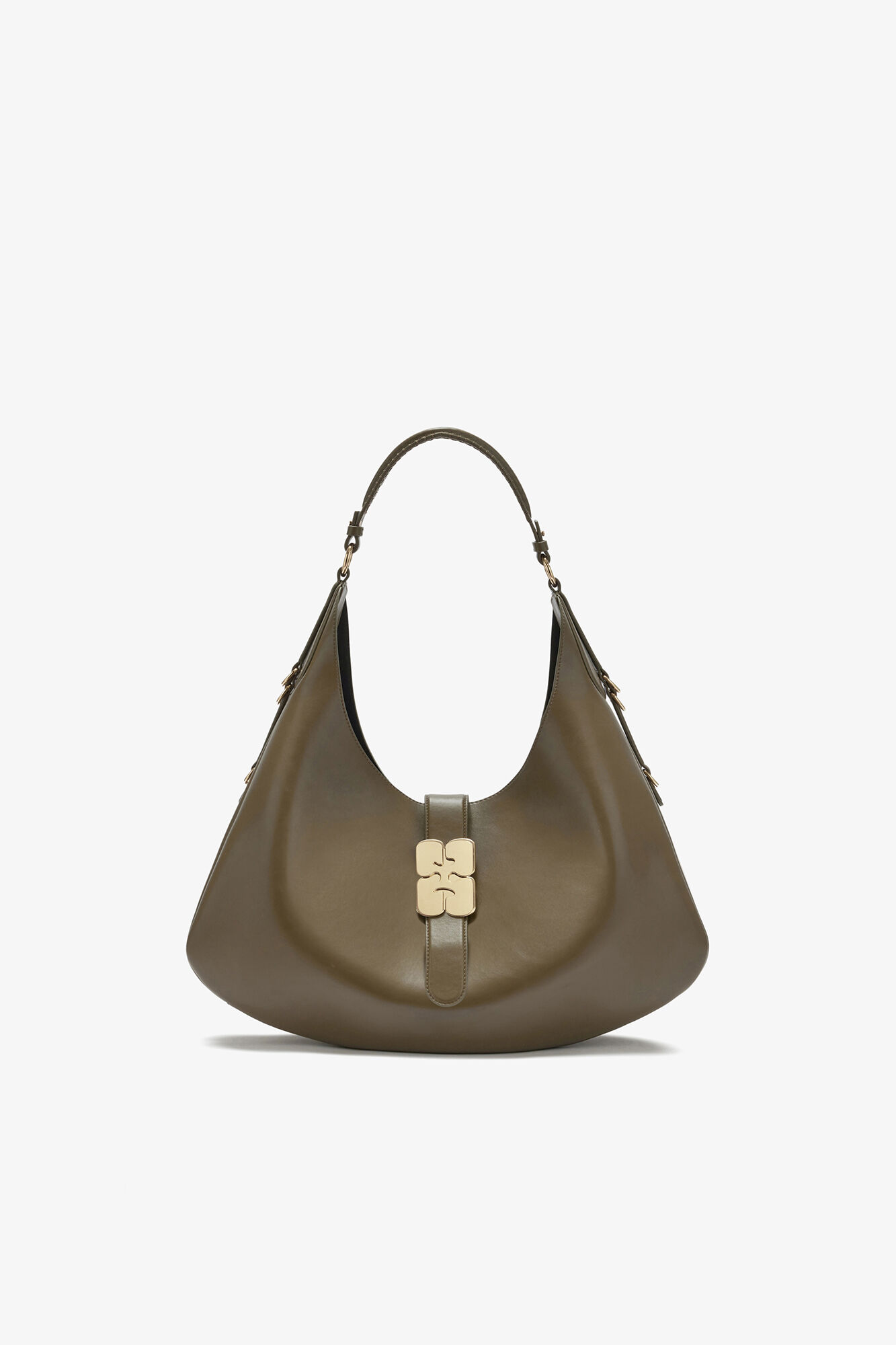 グリーン Large Kat バッグ, Recycled Leather, in colour Military Olive - 1 - GANNI