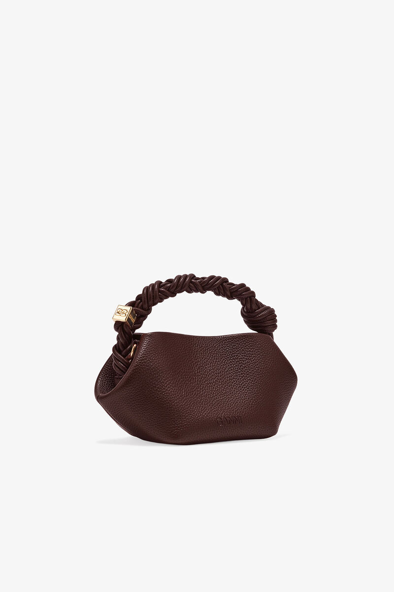 Brown Grained Mini GANNI Bou Bag, Polyurethane, in colour Chicory Coffee - 2 - GANNI