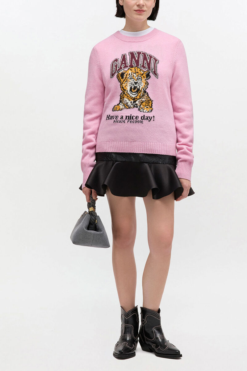 Graphic Wool Jumper, Wool, in colour Chalk Pink - 2 - GANNI