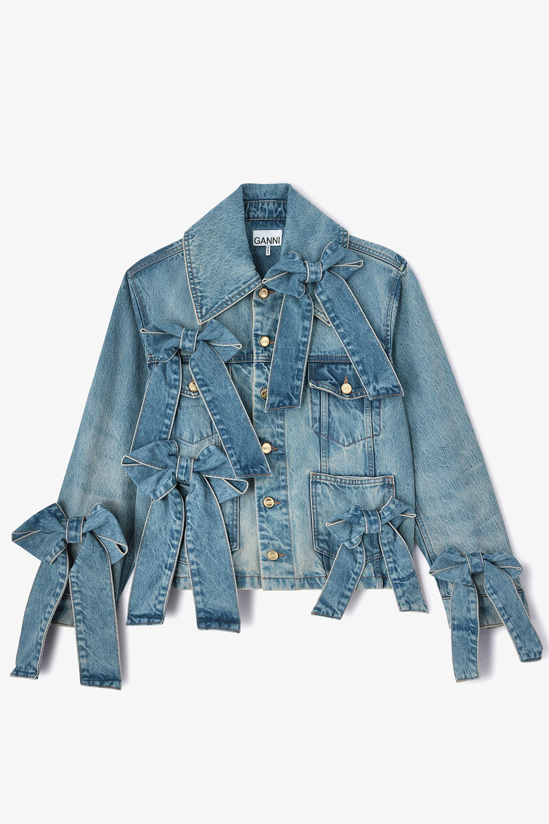 Light Rigid Denim Jacket, Organic Cotton, in colour Mid Blue Vintage - 1 - GANNI