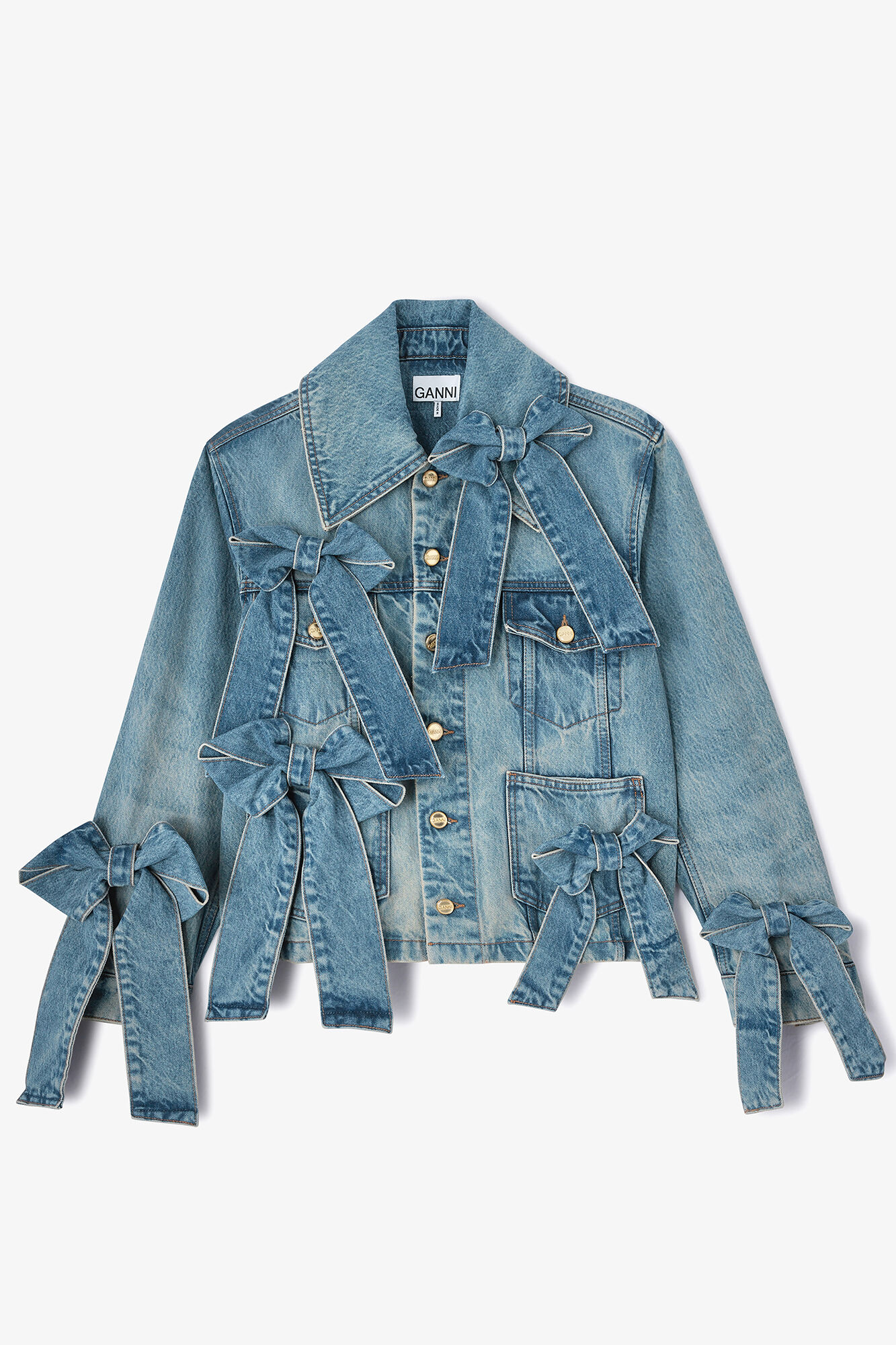 Light Rigid Denim Jacket, Organic Cotton, in colour Mid Blue Vintage - 1 - GANNI