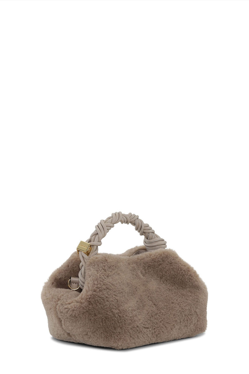 Light Grey Fluffy Small GANNI Bou Bag, Recycled Polyester, in colour Oyster Gray - 2 - GANNI