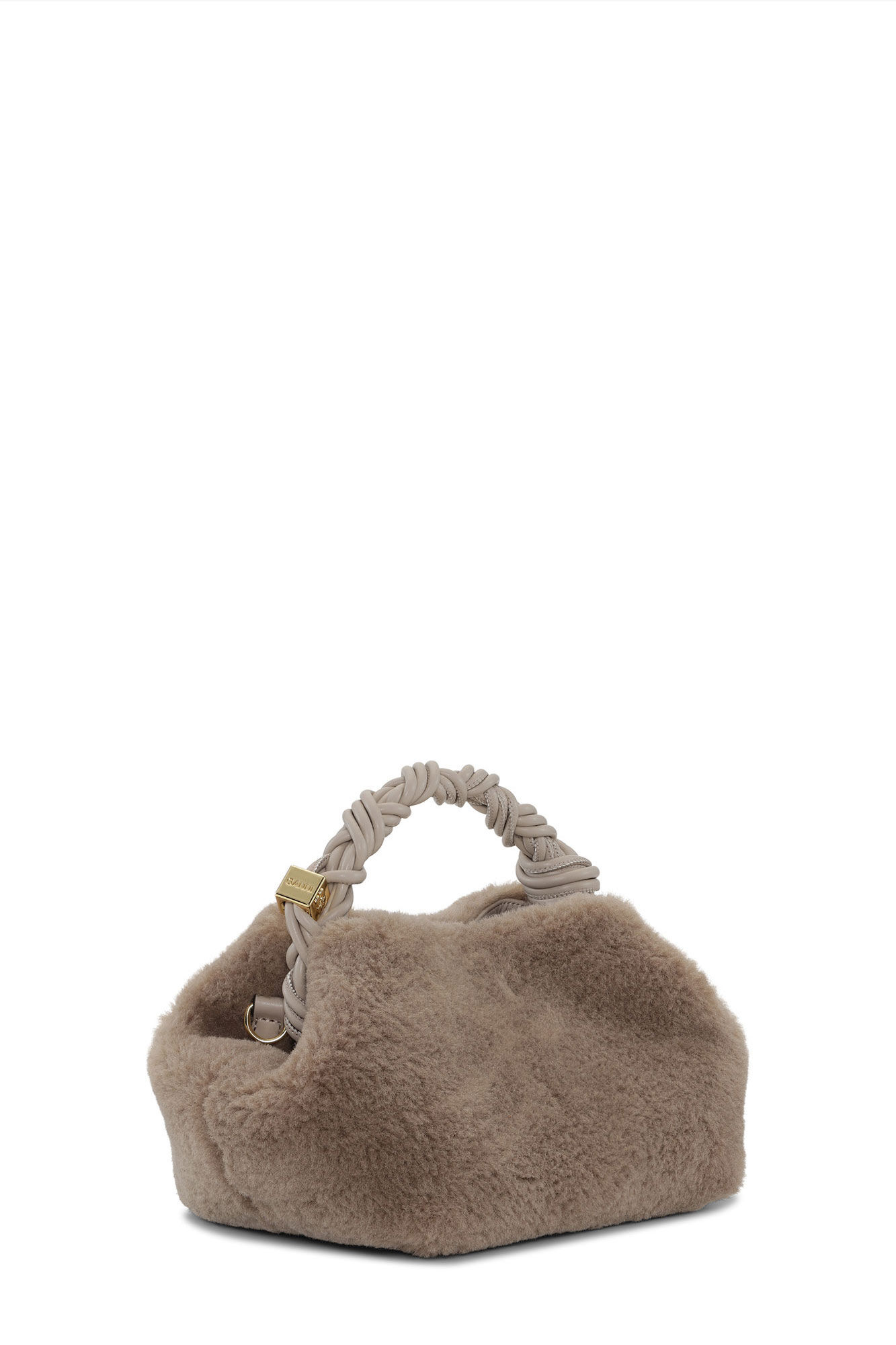 Light Grey Fluffy Small GANNI Bou Bag, Recycled Polyester, in colour Oyster Gray - 2 - GANNI