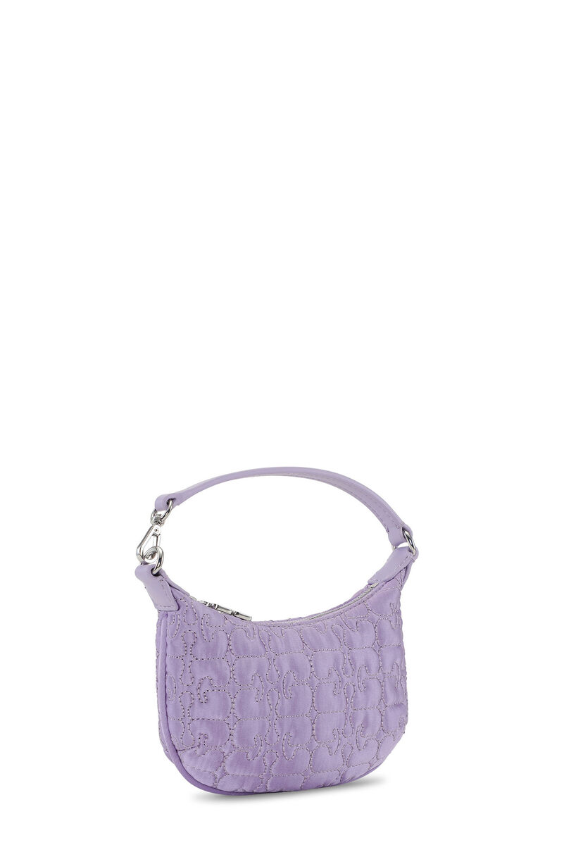 Light Lilac Butterfly Mini Flat Satin Pouch, Recycled Polyester, in colour Light Lilac - 2 - GANNI