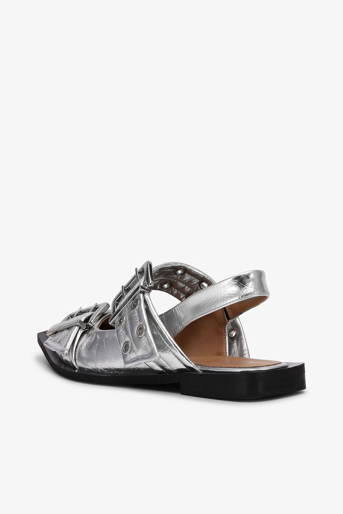Feminine ballerinaer med sp&aelig;nde i s&oslash;lvfarvede, Recycled Polyester, in colour Silver - 3 - GANNI