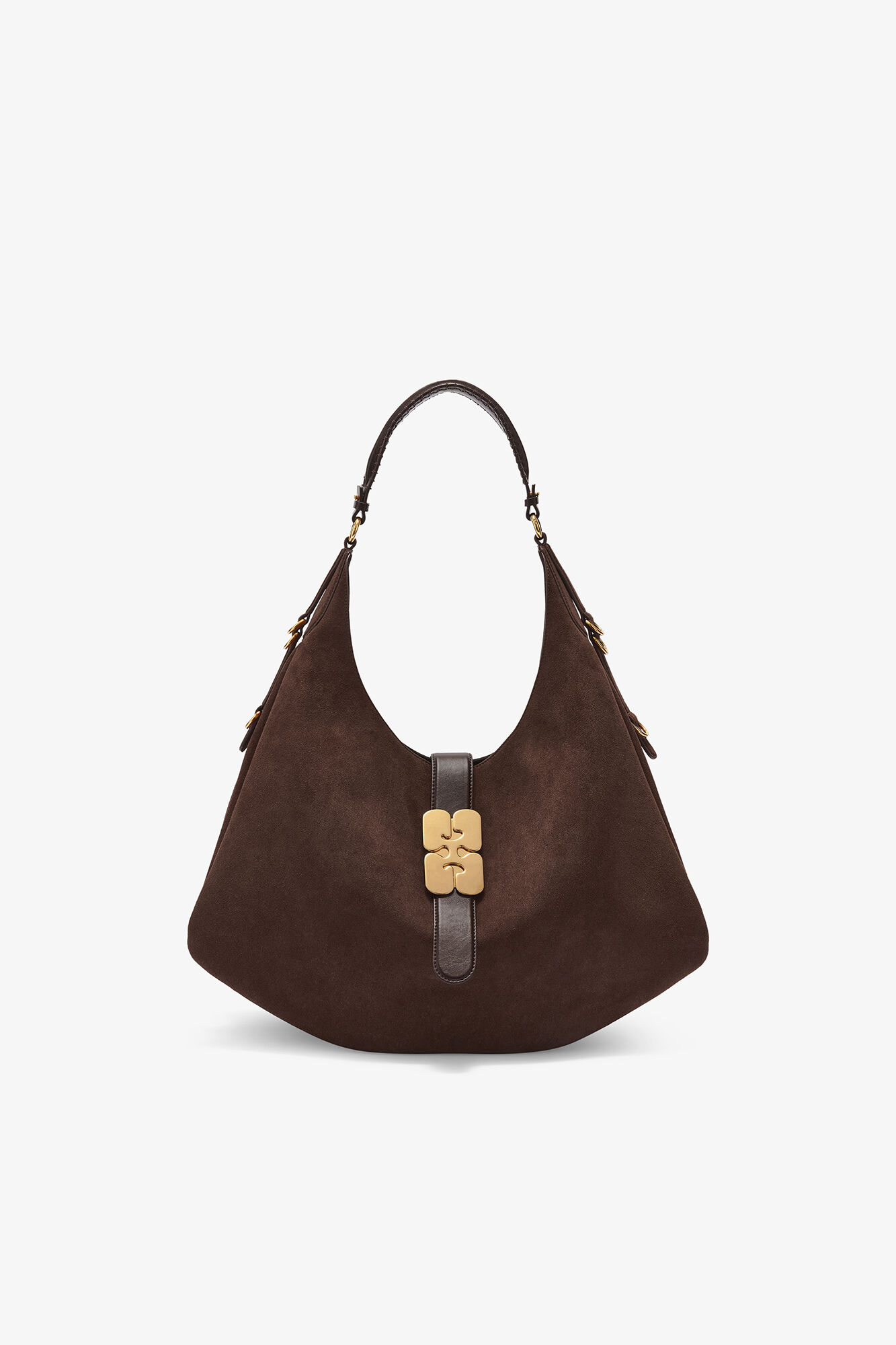 Brown Large Kat Bag in Suede, Recycled Leather, in colour Chicory Coffee - 1 - GANNI
