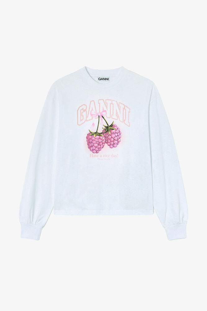 Long-sleeve T-shirt with Raspberries, Bright White