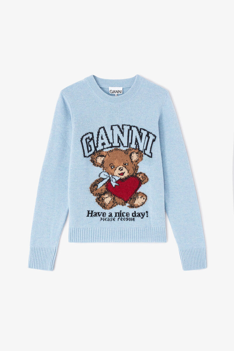 Graphic Wool Jumper, in colour Baby Blue - 1 - GANNI