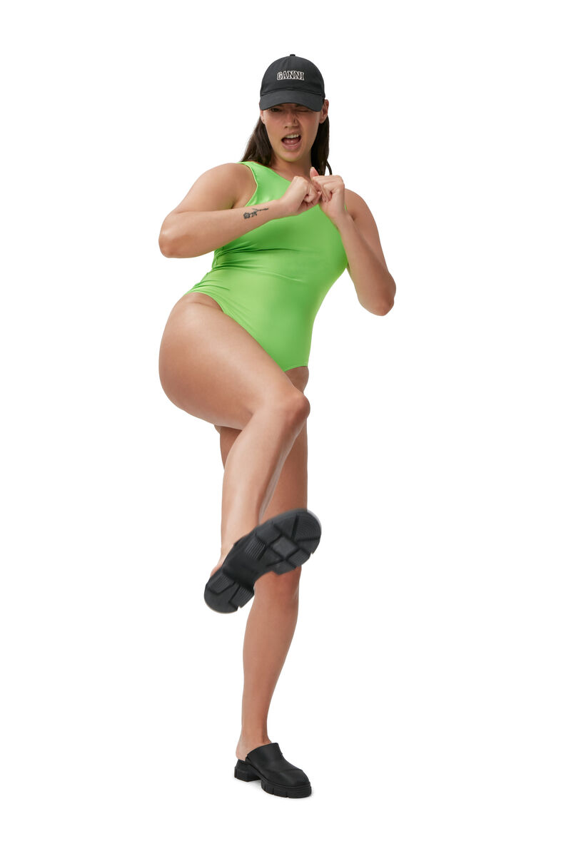 Sporty Swimsuit, Elastane, in colour Lime Popsicle - 3 - GANNI