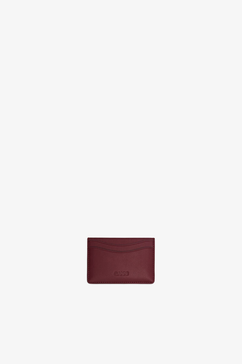 Bou Card Holder with Forest Teddy, Recycled Leather, in colour Burgundy - 2 - GANNI