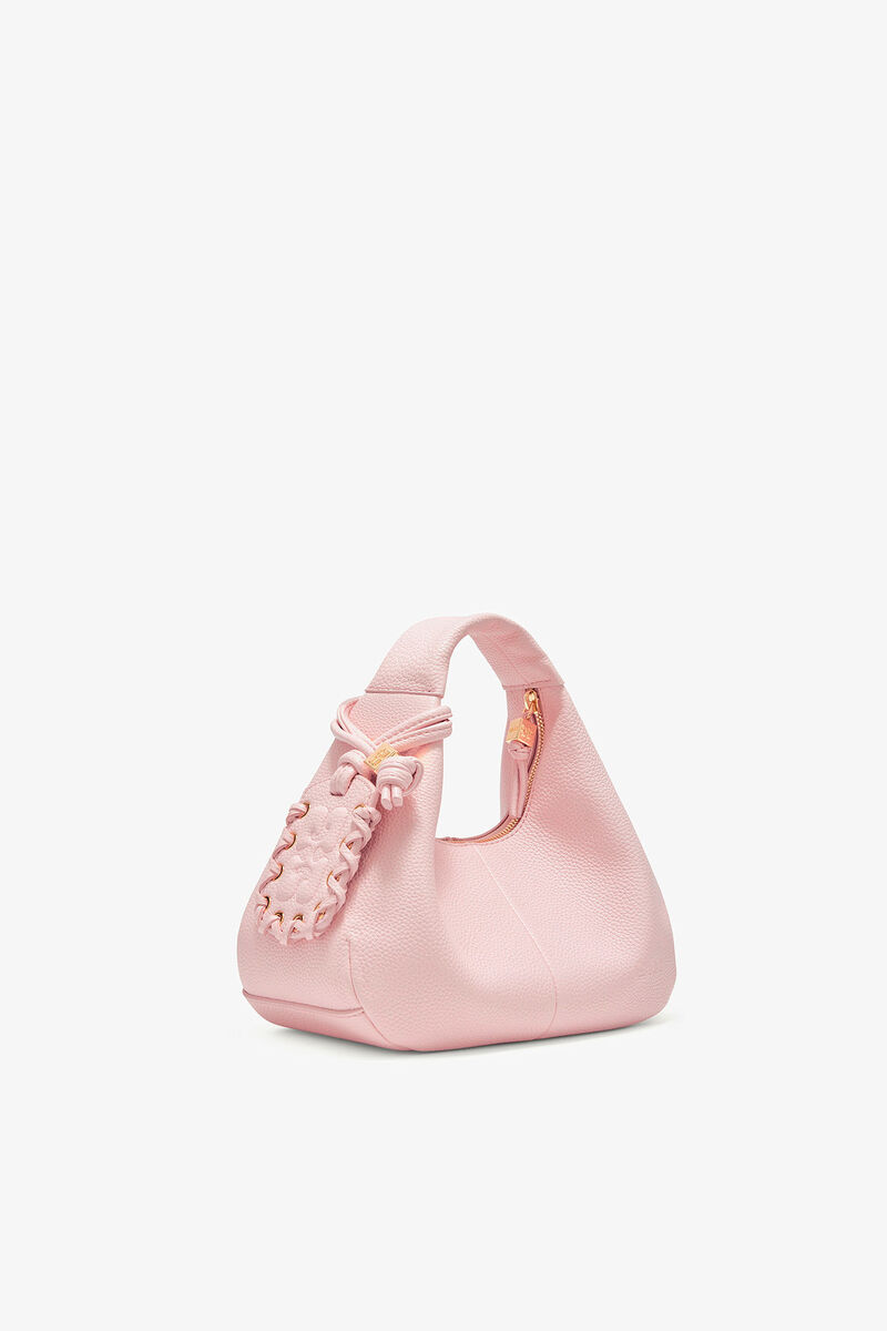 Grained Mini Hobo Bag, Recycled Polyester, in colour Chalk Pink - 2 - GANNI