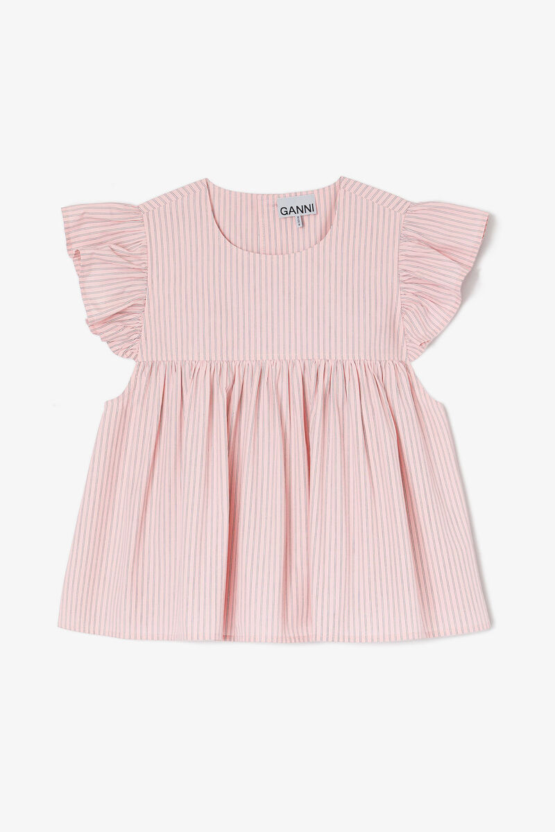 Pink Frill Sleeve Top, Organic Cotton, in colour Chalk Pink - 1 - GANNI