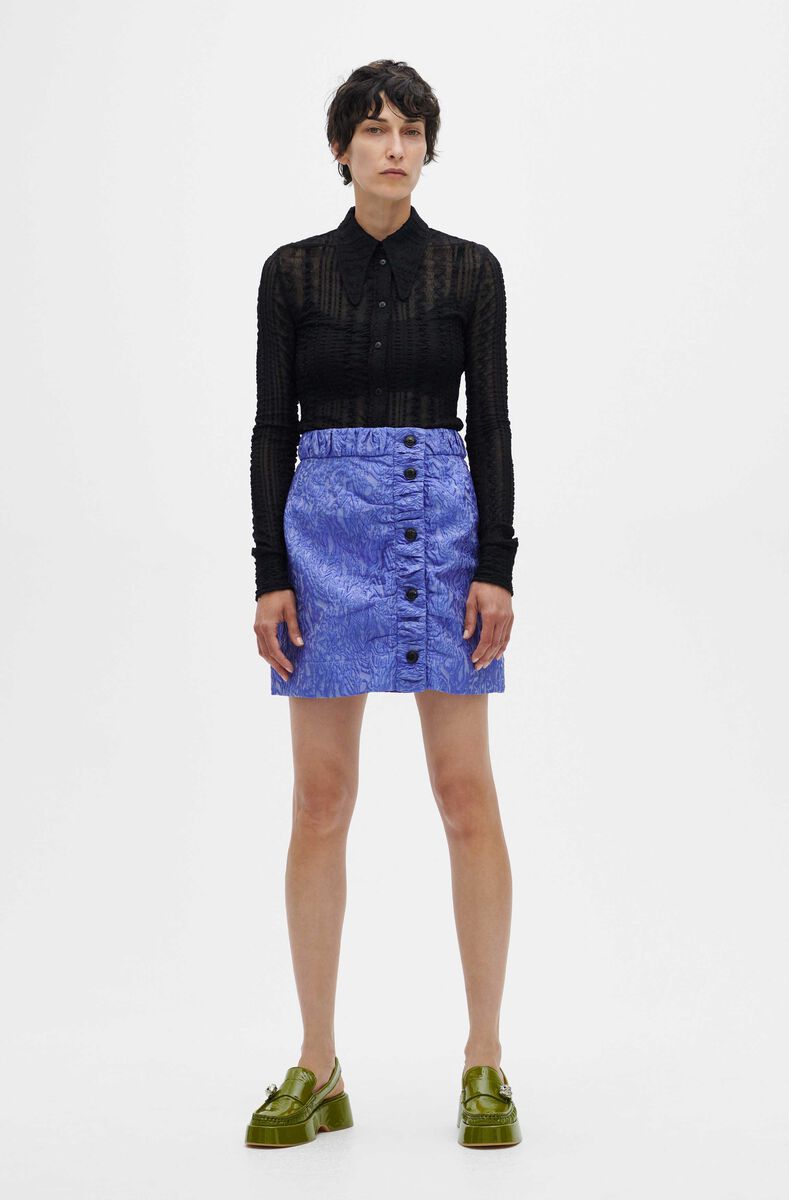 Asymmetrical Mini Skirt, Polyamide, in colour Blue Iris - 1 - GANNI