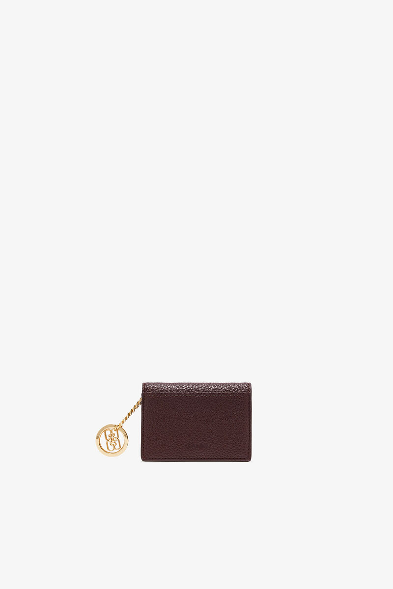 Card Holder With Flap in Grained Brown, Recycled Polyester, in colour Chicory Coffee - 2 - GANNI