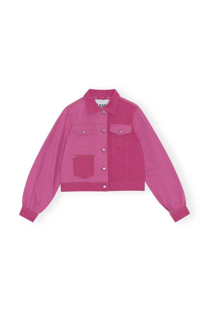 Camy Denim Jacket, Cotton, in colour Phlox Pink - 1 - GANNI
