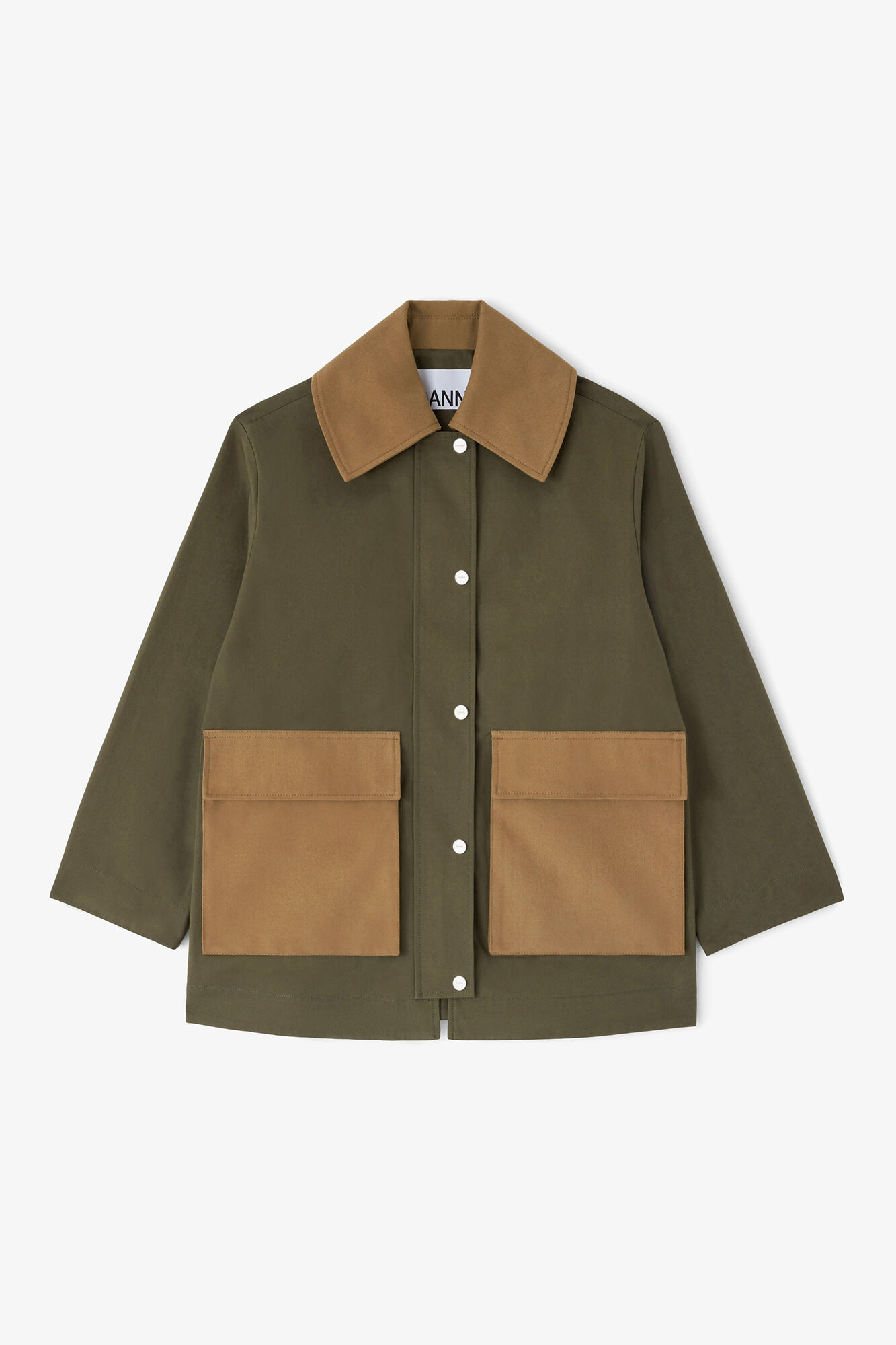 Jacket in Green Canvas, Organic Cotton, in colour Military Olive - 1 - GANNI