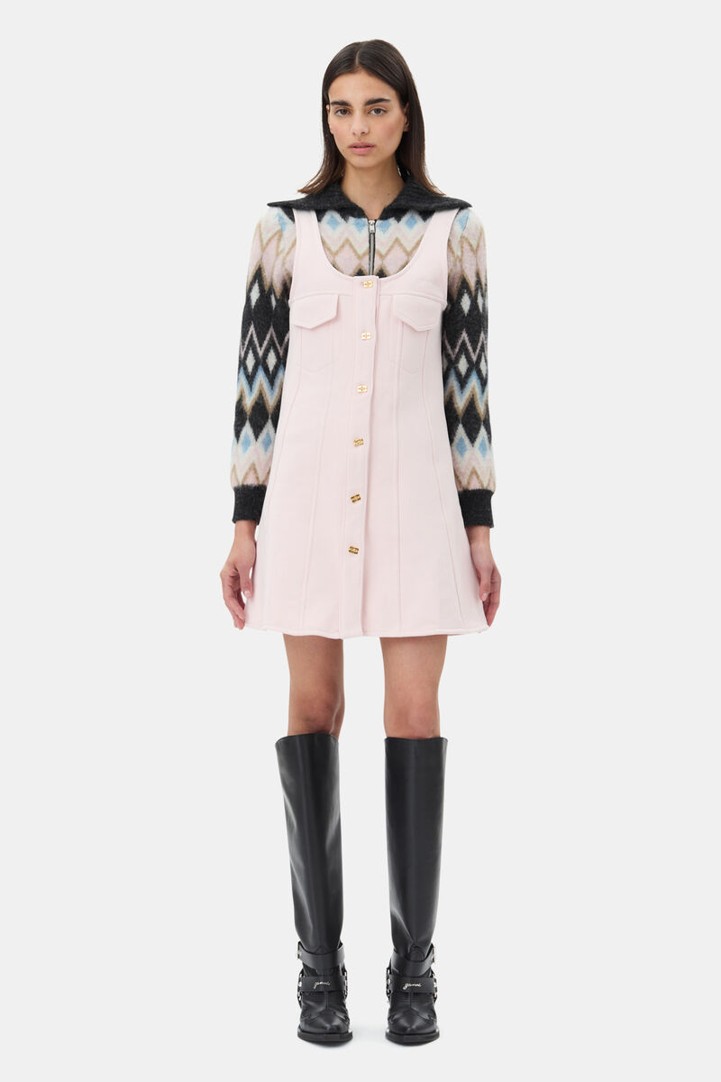 Pink Mini Dress, Cotton, in colour Chalk Pink - 1 - GANNI