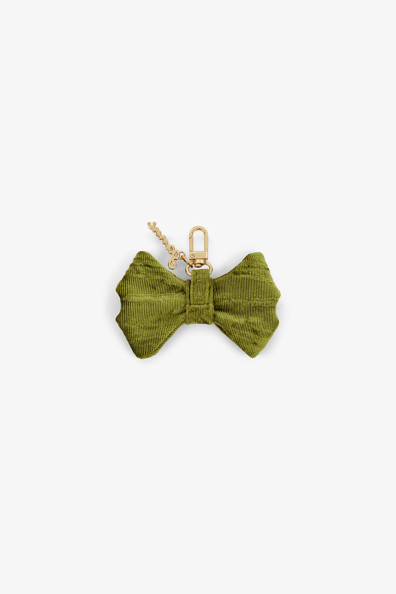Bow Charm in Green, Recycled Polyester, in colour Spinach Green - 2 - GANNI