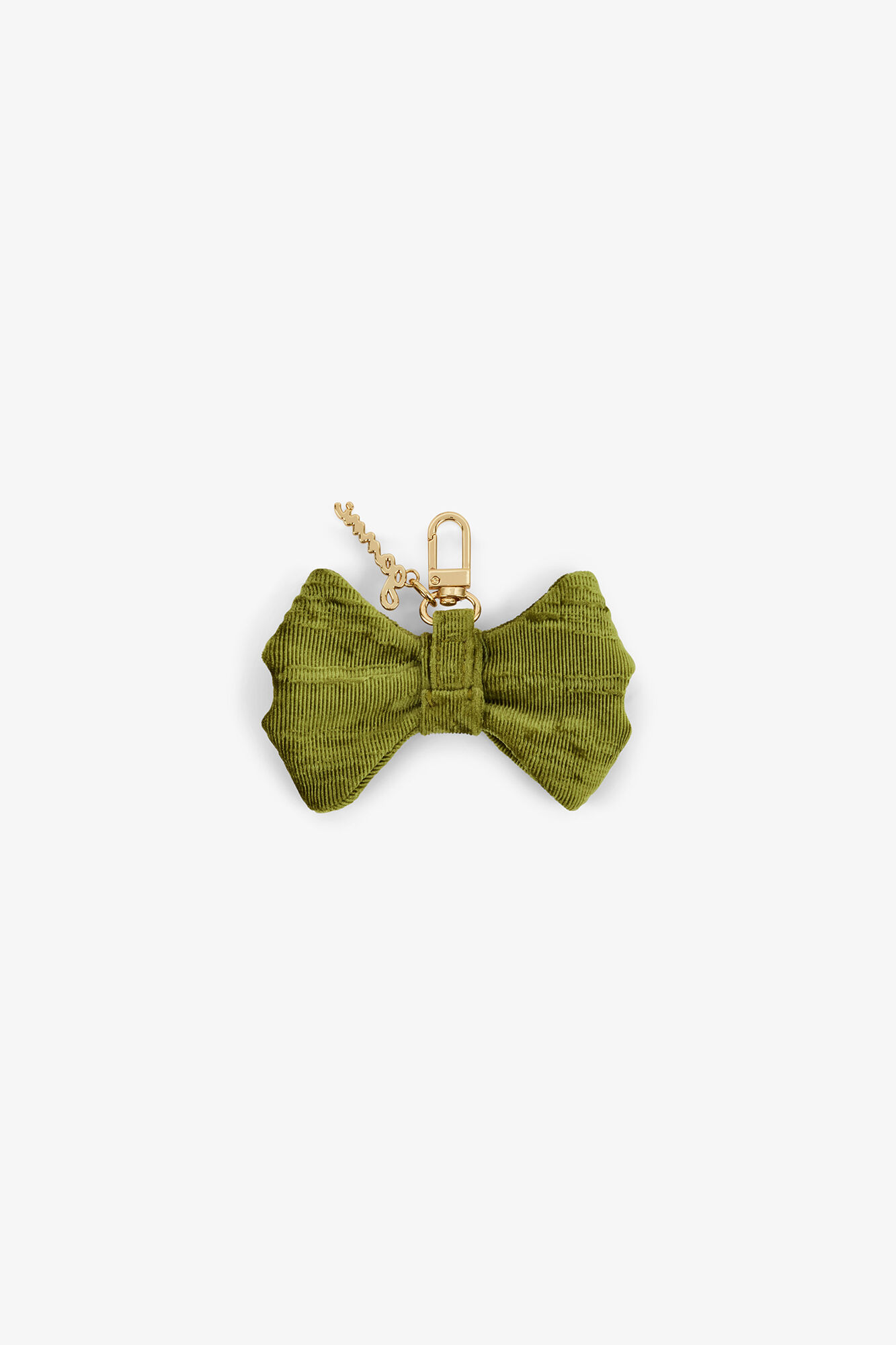 Bow Charm in Green, Recycled Polyester, in colour Spinach Green - 2 - GANNI
