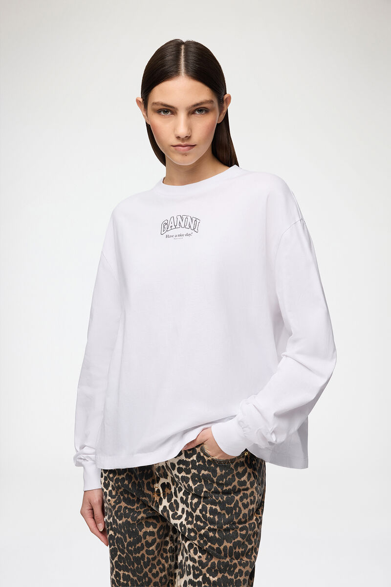 Essential Basic Long-sleeve, Organic Cotton, in colour Bright White - 1 - GANNI